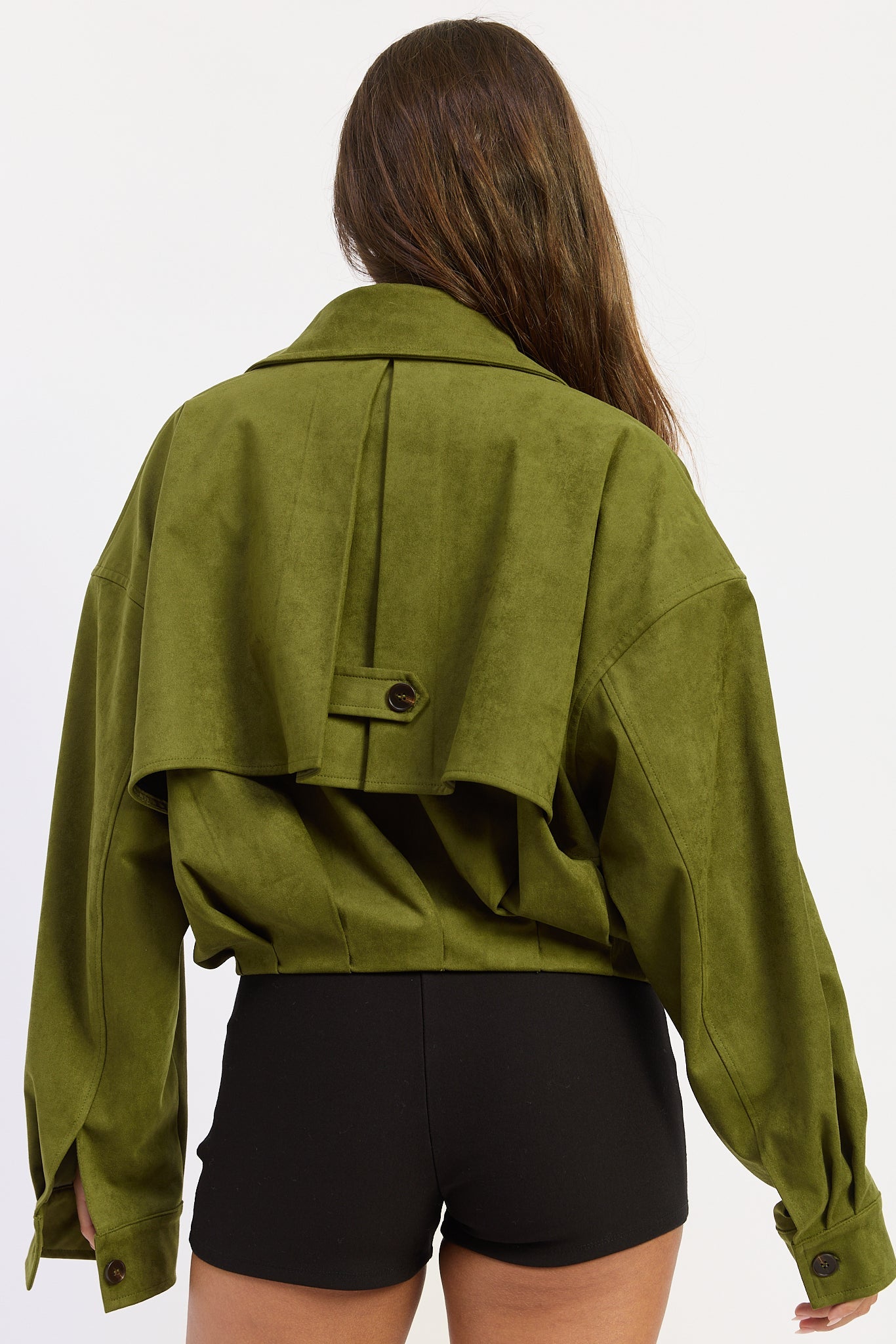 The Madison Faux Suede Cropped Trench