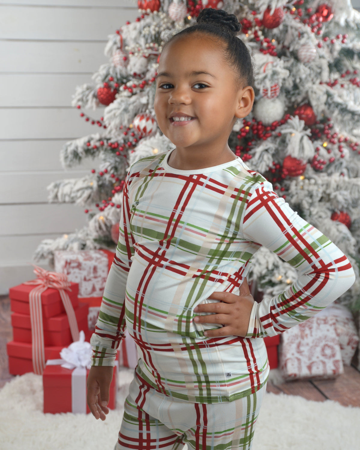 Plaid Christmas Bamboo Pajamas for Kids – Two Piece Set