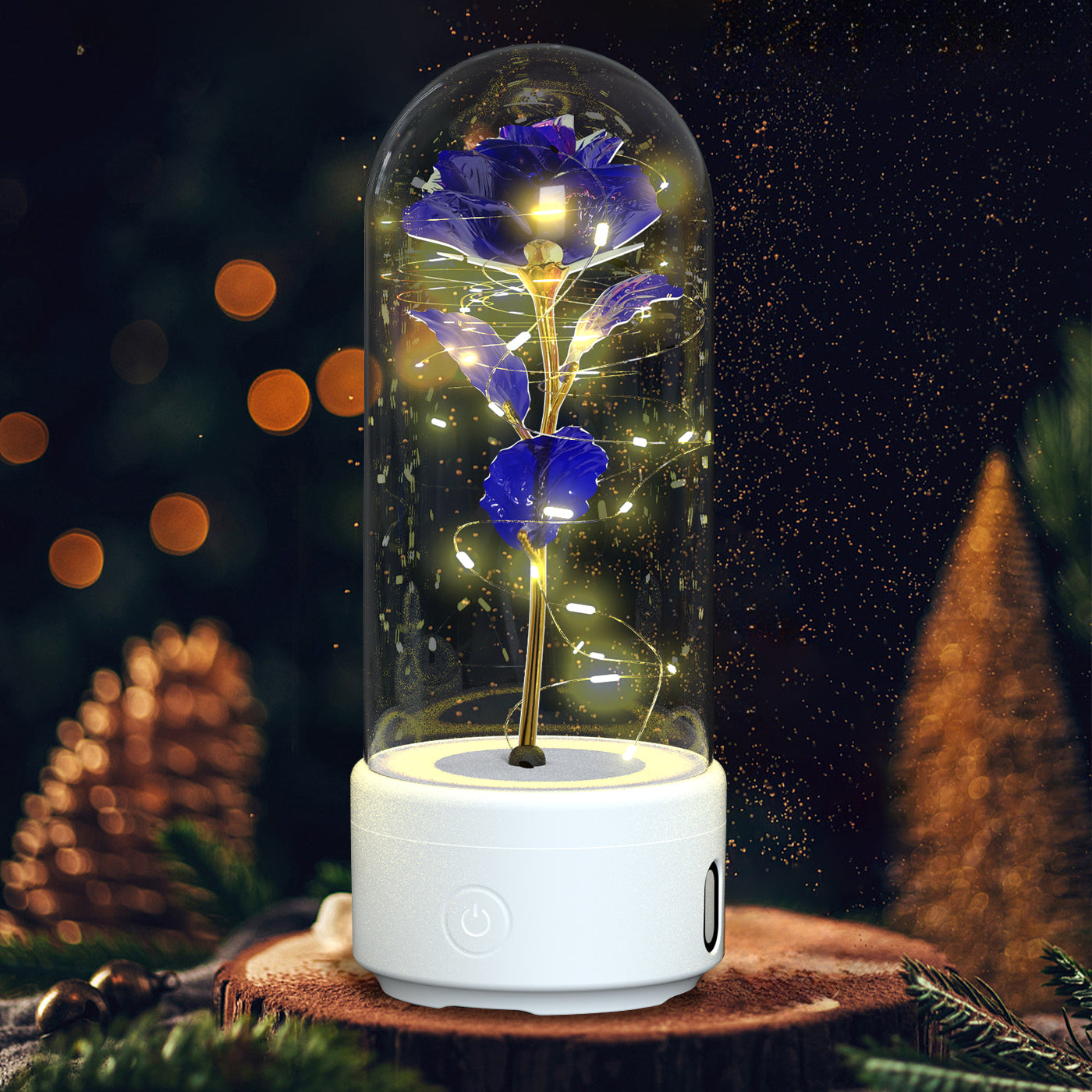 Creative 2 In 1 Glass Rose Flower LED Light And Bluetooth Speaker 