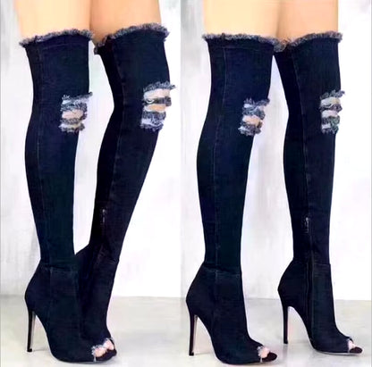 Denim Thigh High Winter Boots 