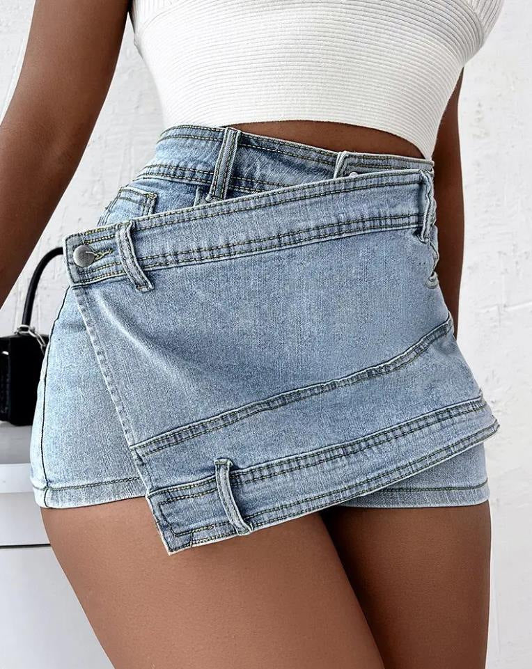 Y2k High-Waisted Denim Skort with Overlap Design