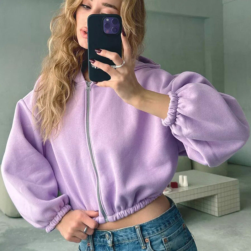 Casual Women's Solid Color Cropped Hoodie - Mari’Anna Tees