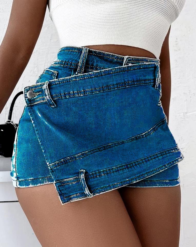 Y2k High-Waisted Denim Skort with Overlap Design