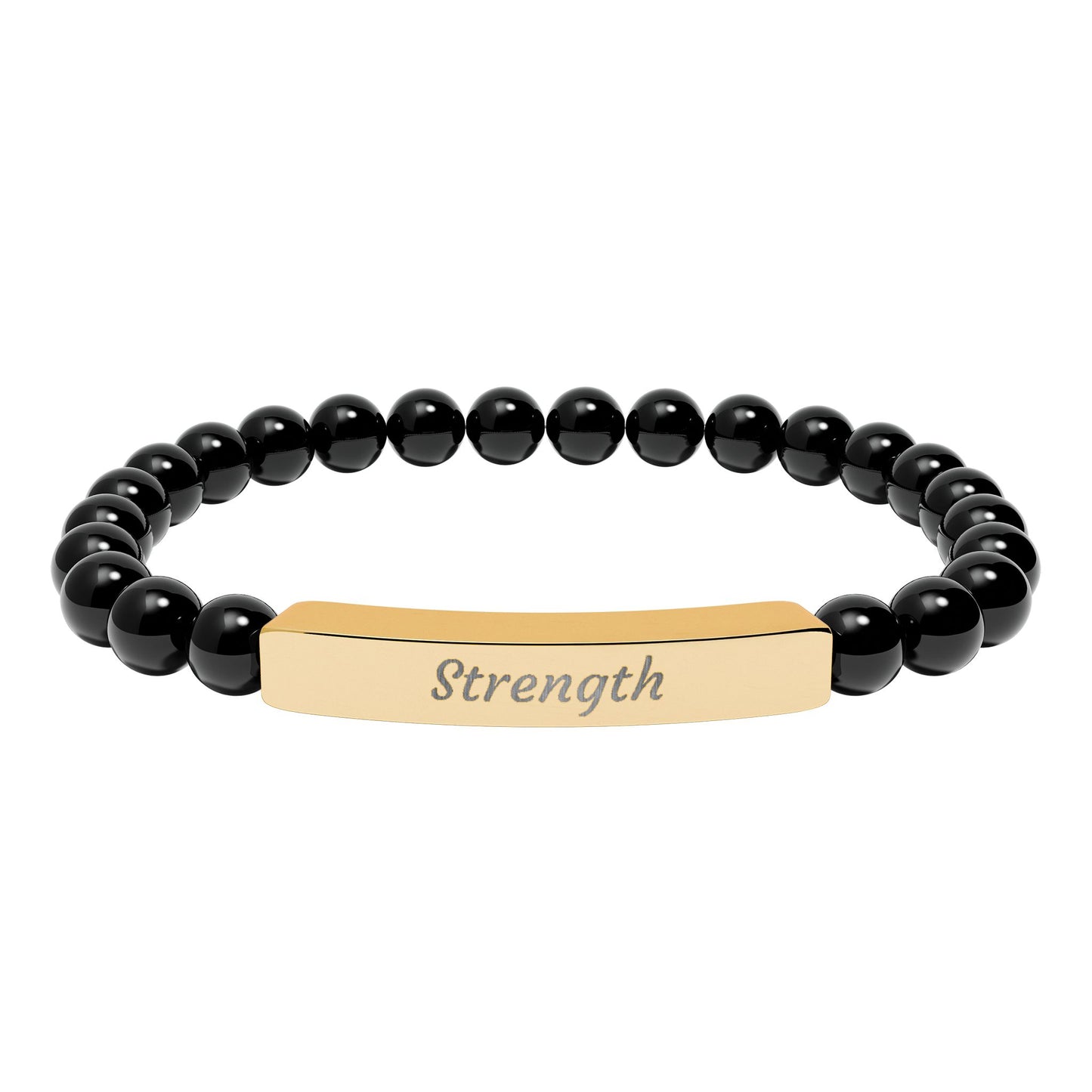 Strength Natural Stone Bracelet with Engraved Stainless-Steel Bar – Grounding Men’s & Women’s Stretch Bracelet