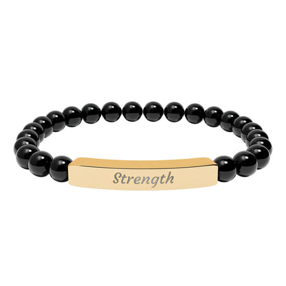 Strength Natural Stone Bracelet with Engraved Stainless-Steel Bar – Grounding Men’s & Women’s Stretch Bracelet