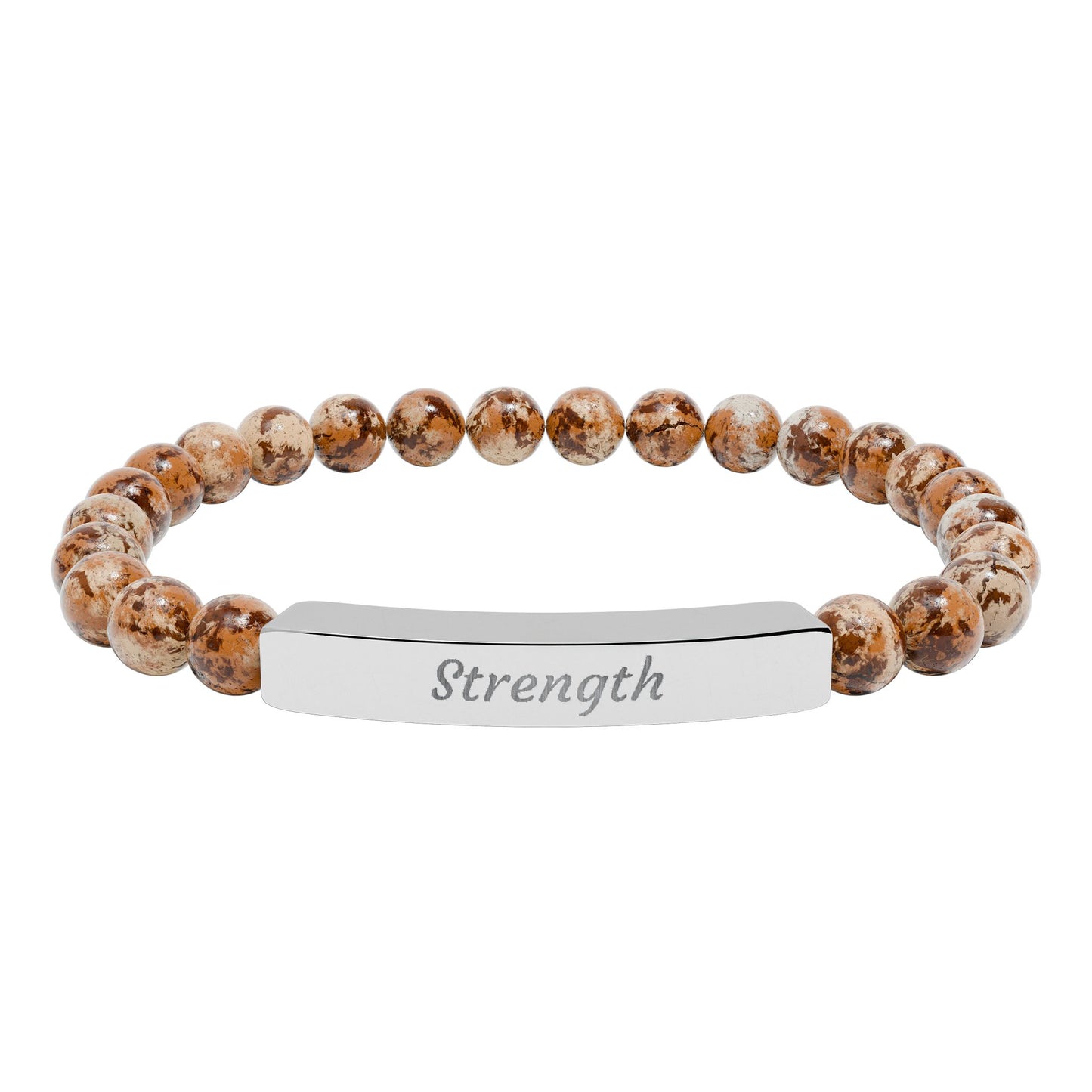 Strength Natural Stone Bracelet with Engraved Stainless-Steel Bar – Grounding Men’s & Women’s Stretch Bracelet
