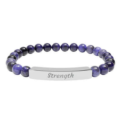Strength Natural Stone Bracelet with Engraved Stainless-Steel Bar – Grounding Men’s & Women’s Stretch Bracelet