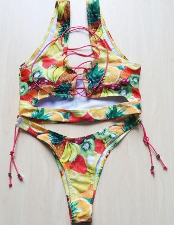 Pineapple Bikini for  Women Lace Up Swimwear Thong bikini set two pieces Swimsuit Bathing Suit female