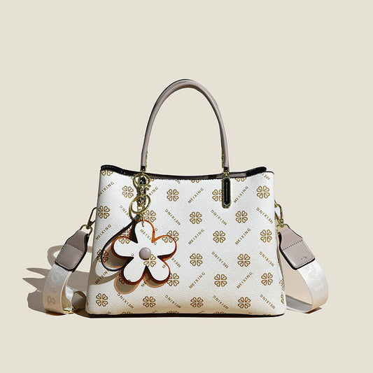 Elegant Printed Crossbody Tote Bag With Flower Pendant - Mari’Anna Tees