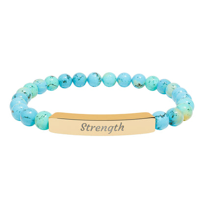 Strength Natural Stone Bracelet with Engraved Stainless-Steel Bar – Grounding Men’s & Women’s Stretch Bracelet