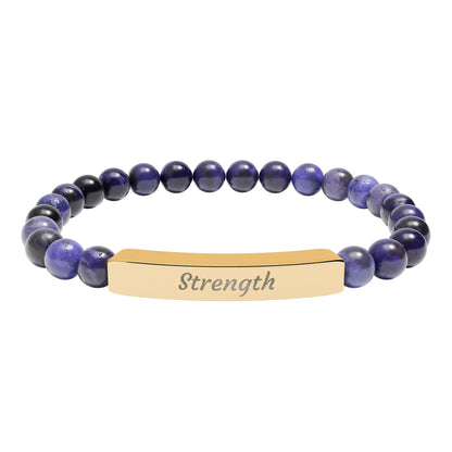 Strength Natural Stone Bracelet with Engraved Stainless-Steel Bar – Grounding Men’s & Women’s Stretch Bracelet