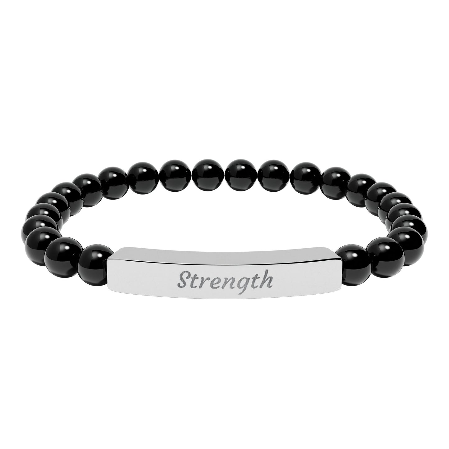 Strength Natural Stone Bracelet with Engraved Stainless-Steel Bar – Grounding Men’s & Women’s Stretch Bracelet
