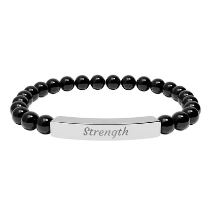 Strength Natural Stone Bracelet with Engraved Stainless-Steel Bar – Grounding Men’s & Women’s Stretch Bracelet