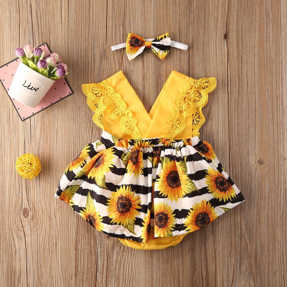 Summer Sunflower Baby One-Piece Romper - Mari’Anna Tees