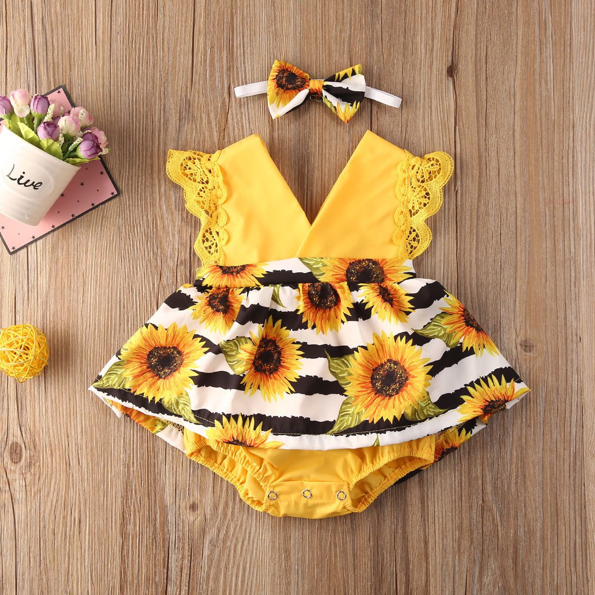 Summer Sunflower Baby One-Piece Romper - Mari’Anna Tees