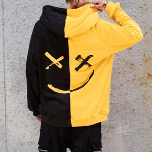 Men's Two Toned Smiling Face Design Hooded Sweater