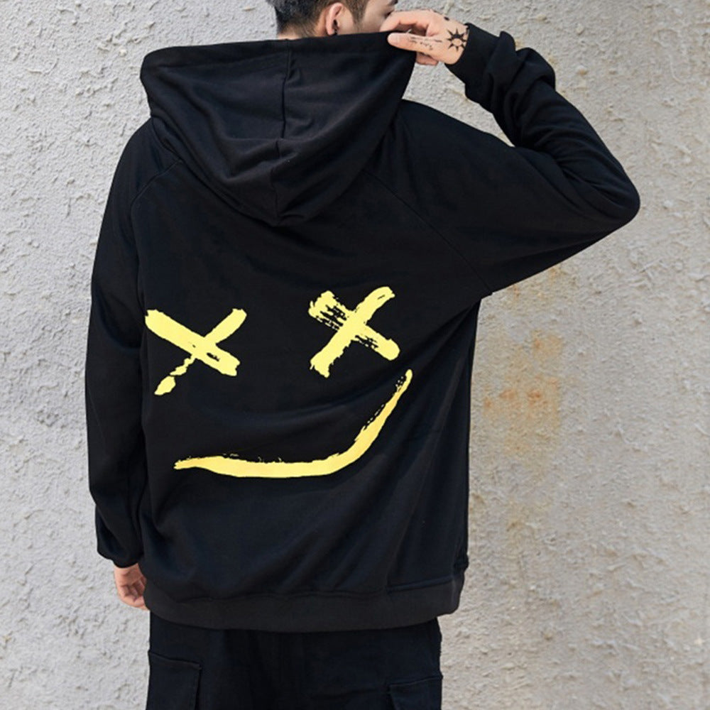 Men's Two Toned Smiling Face Design Hooded Sweater