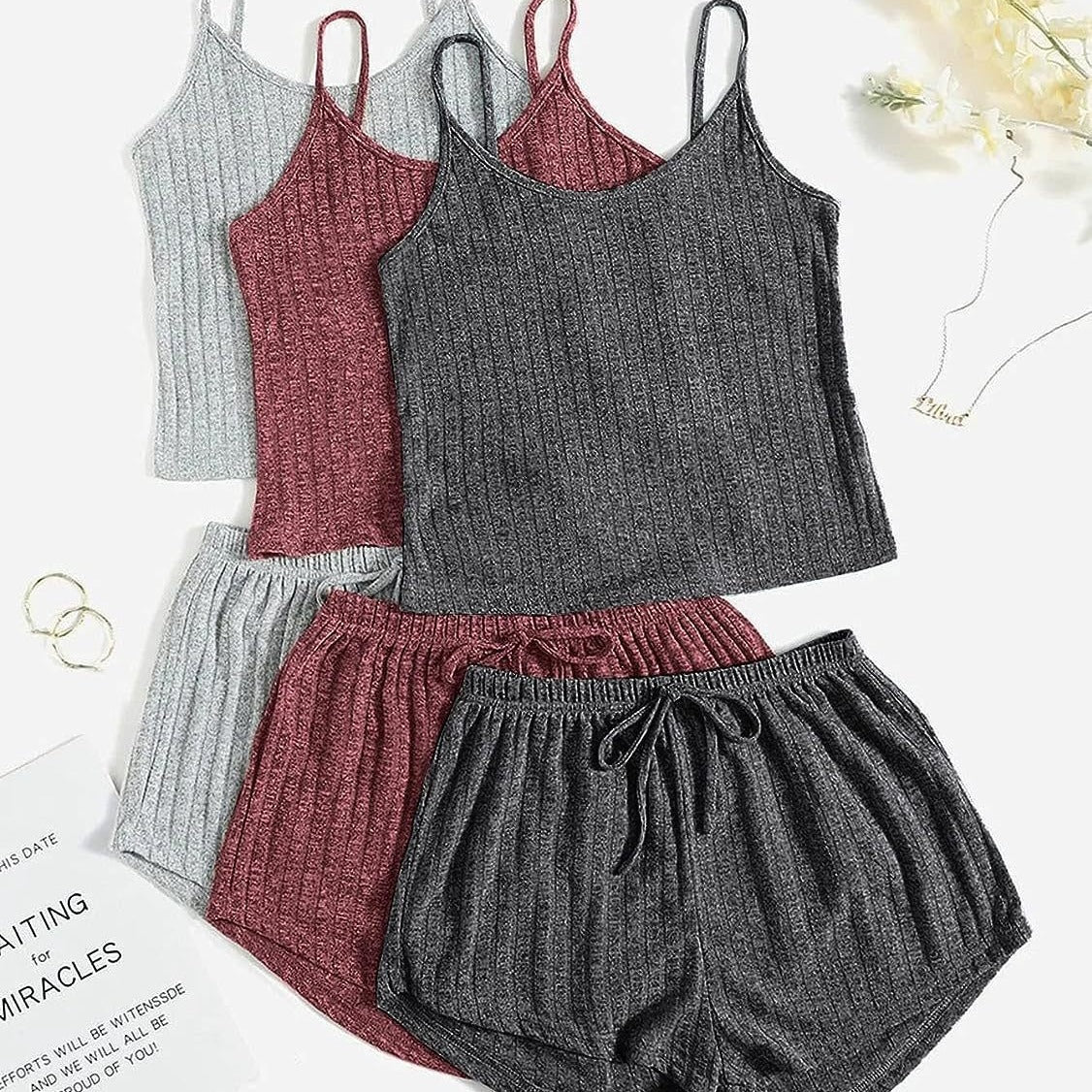 3-Pack Ribbed Cami & Shorts Set: The Ultra-Soft Loungewear Essential - Mari’Anna Tees