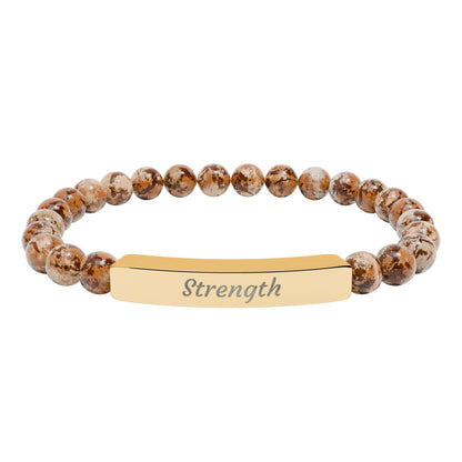 Strength Natural Stone Bracelet with Engraved Stainless-Steel Bar – Grounding Men’s & Women’s Stretch Bracelet