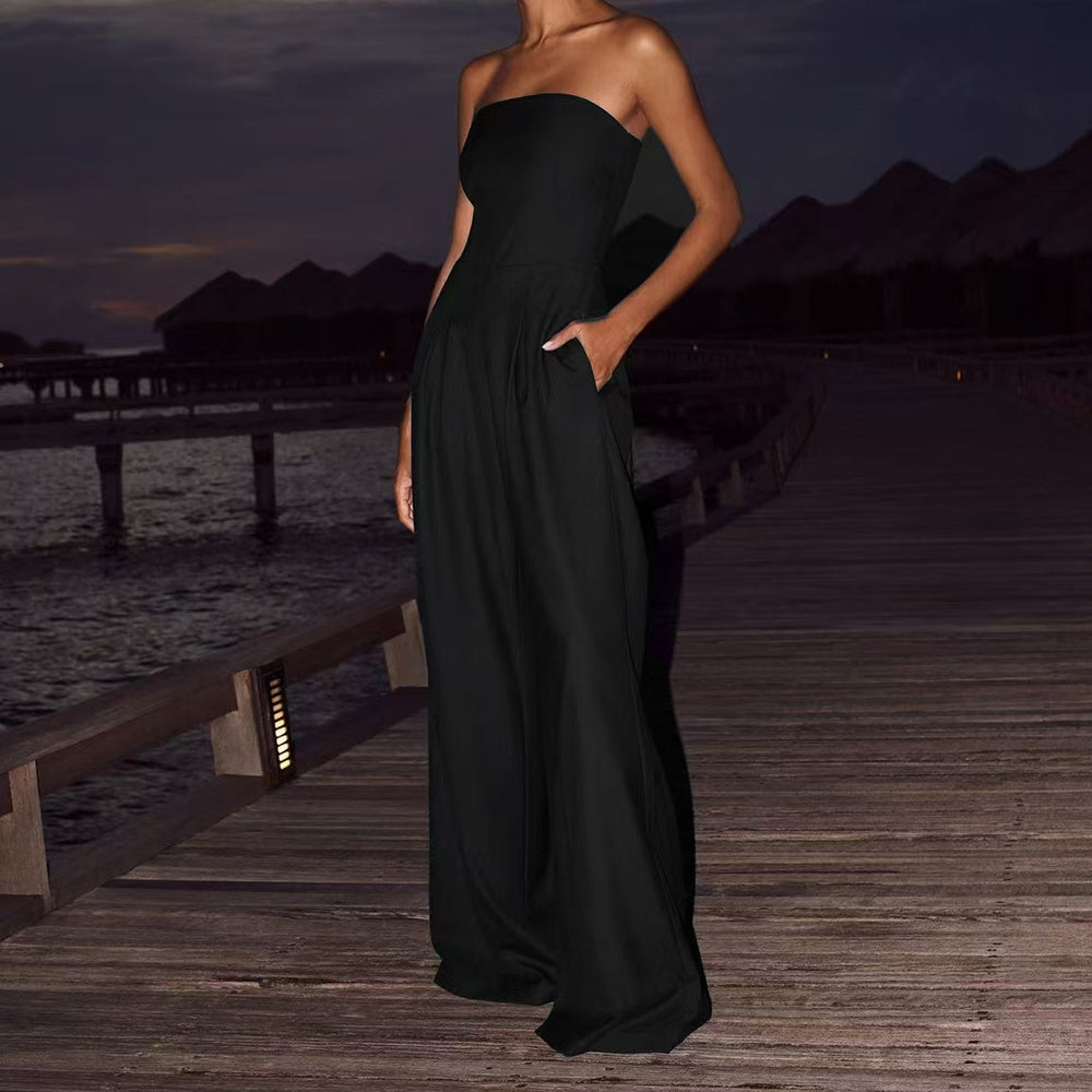 Effortless Wide-Leg Smocked Strapless Jumpsuit