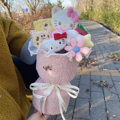 Kawaii Cat Dolls Bouquet with Artificial Flowers| Valentine's Day Gifts