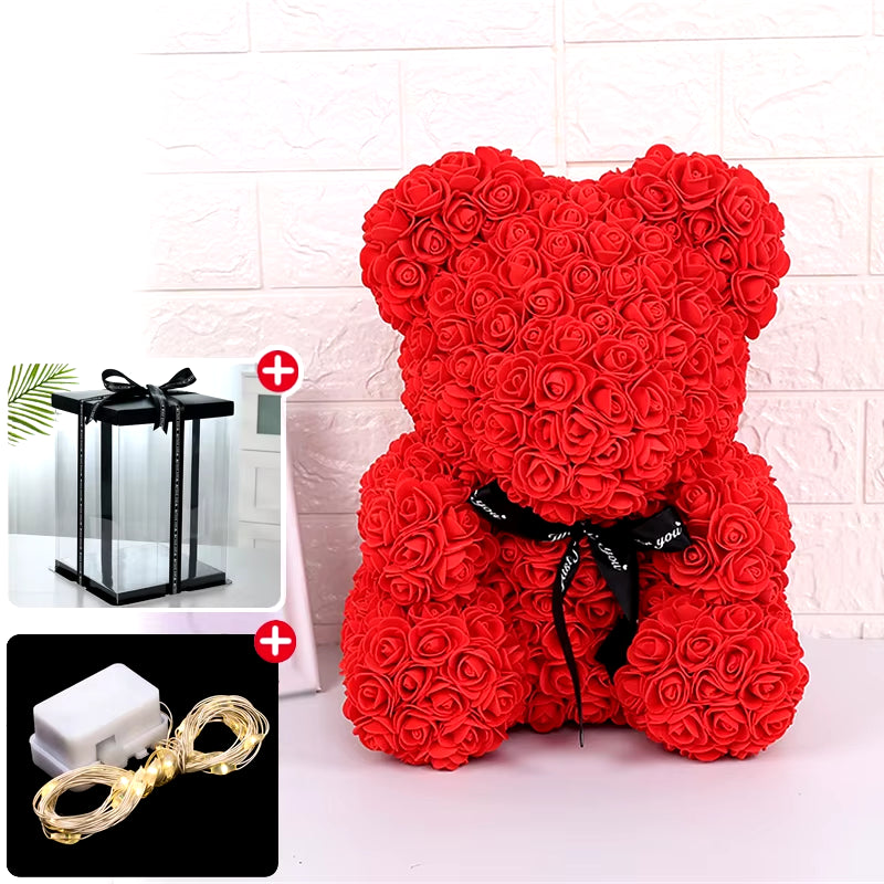 Rose Bear Artificial Flower with Box Lights Valentine's Day Gift