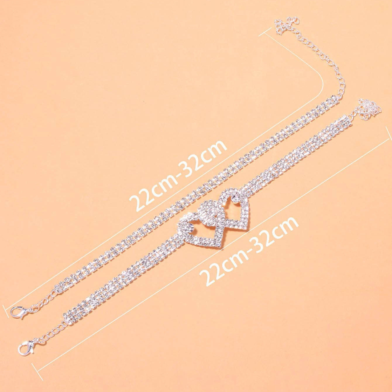 Double Heart Fashion Rhinestone Anklet - Mari’Anna Tees