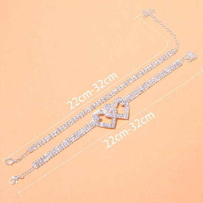 Double Heart Fashion Rhinestone Anklet - Mari’Anna Tees