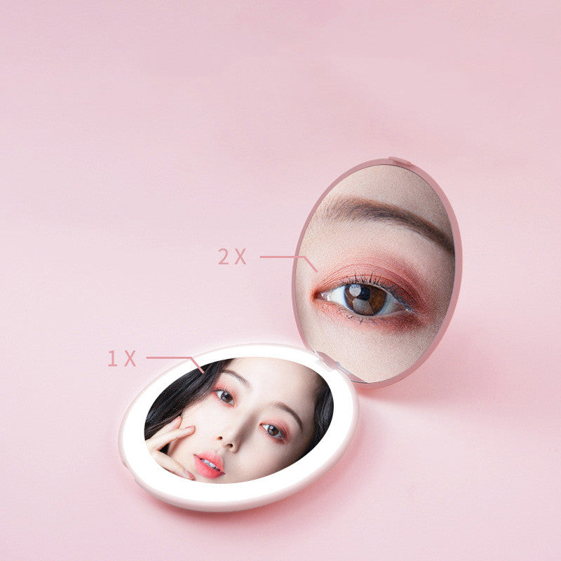 Mini makeup mirror with led light 2X Magnifying USB charging pocket mirror