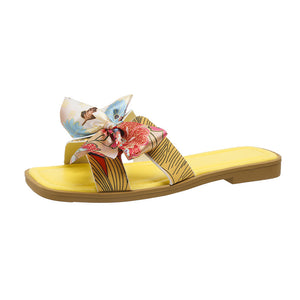 Ribbon Bow Sandals Summer New Square Toe Low Heel Sandal For Women 