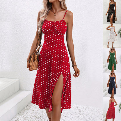 Chic Polka Dot Split Maxi Dress - Summer Style