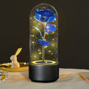 Creative 2 In 1 Glass Rose Flower LED Light And Bluetooth Speaker 