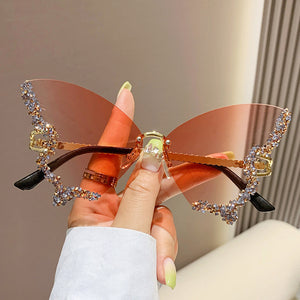 Butterfly Sunglasses with Rhinestones - Fashionable Sun Protection