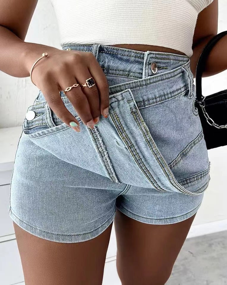 Y2k High-Waisted Denim Skort with Overlap Design