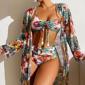 Bikini 3 Piece With Long Sleeved Blouse Swimwear 