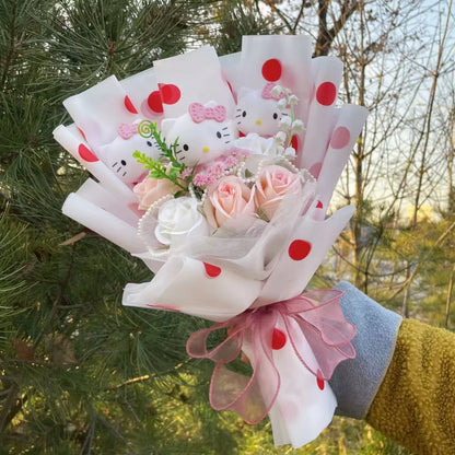 Kawaii Cat Dolls Bouquet with Artificial Flowers| Valentine's Day Gifts