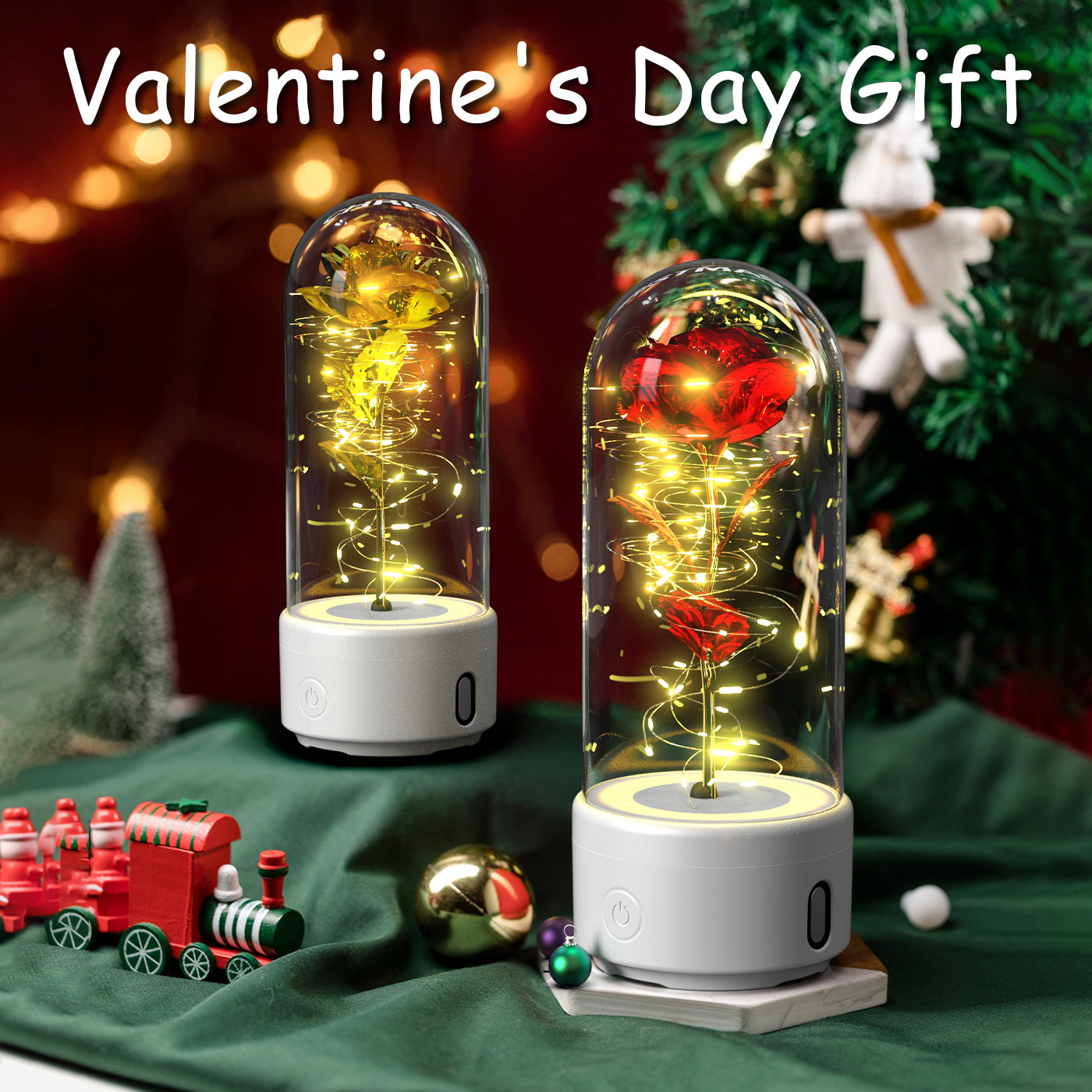 Creative 2 In 1 Glass Rose Flower LED Light And Bluetooth Speaker 