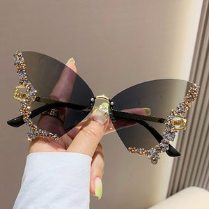 Butterfly Sunglasses with Rhinestones - Fashionable Sun Protection