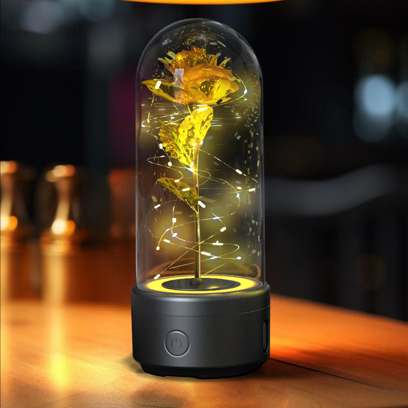 Creative 2 In 1 Glass Rose Flower LED Light And Bluetooth Speaker 