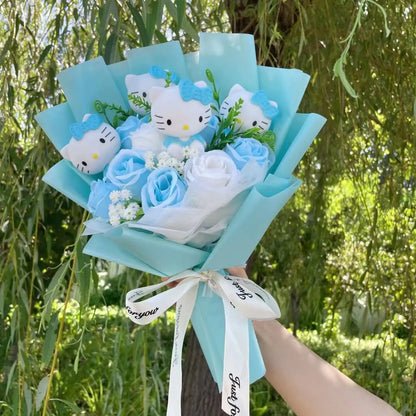 Kawaii Cat Dolls Bouquet with Artificial Flowers| Valentine's Day Gifts