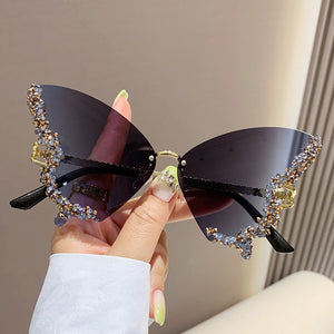 Butterfly Sunglasses with Rhinestones - Fashionable Sun Protection