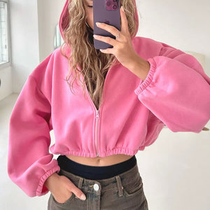 Casual Women's Solid Color Cropped Hoodie