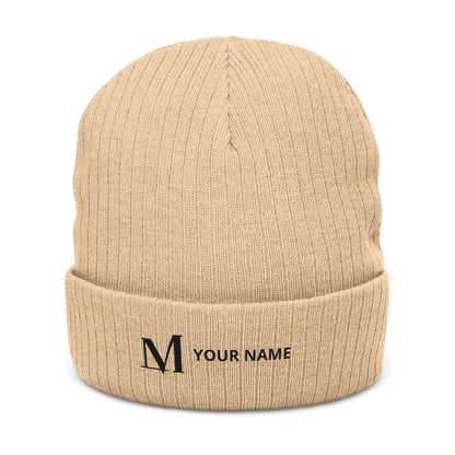 Breakthrough M Ribbed Beanie + Your Name (Personalized) - Beige