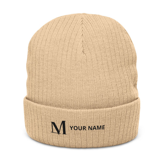 Breakthrough M Ribbed Beanie + Your Name (Personalized) - Beige