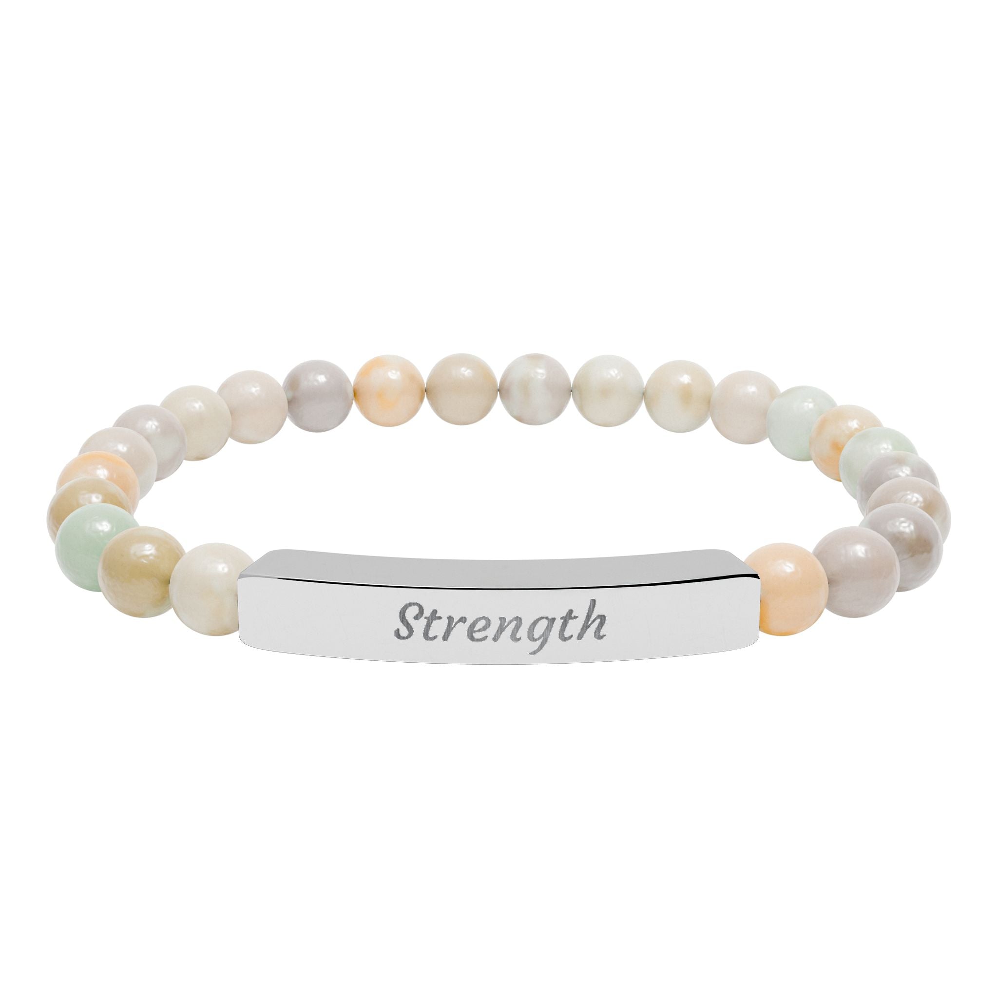 Strength Natural Stone Bracelet with Engraved Stainless-Steel Bar – Grounding Men’s & Women’s Stretch Bracelet