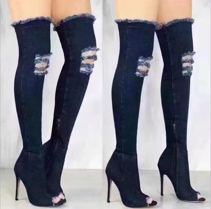 Denim Thigh High Winter Boots 