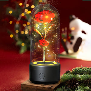 Creative 2 In 1 Glass Rose Flower LED Light And Bluetooth Speaker 