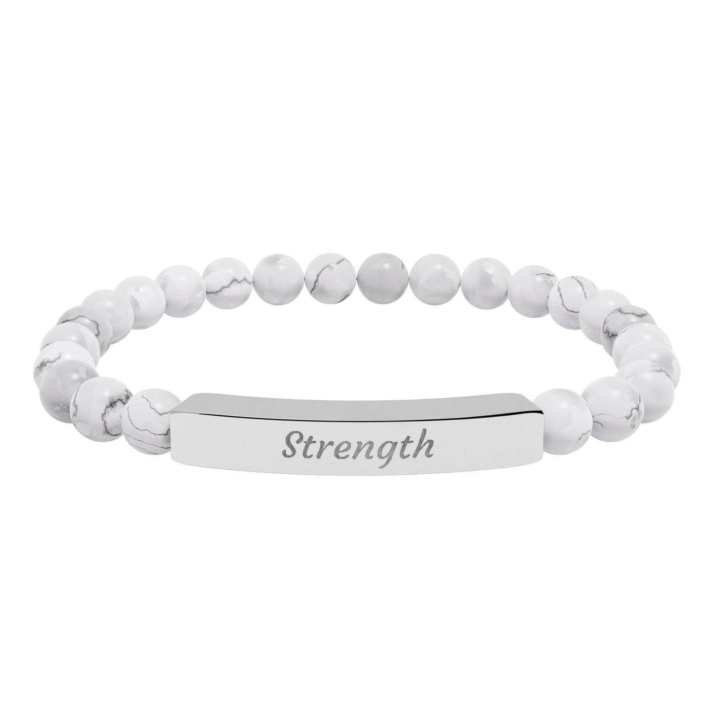 Strength Natural Stone Bracelet with Engraved Stainless-Steel Bar – Grounding Men’s & Women’s Stretch Bracelet