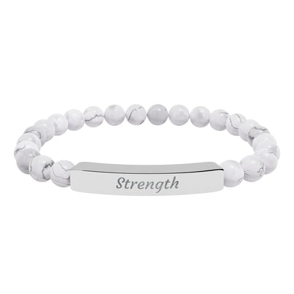 Strength Natural Stone Bracelet with Engraved Stainless-Steel Bar – Grounding Men’s & Women’s Stretch Bracelet