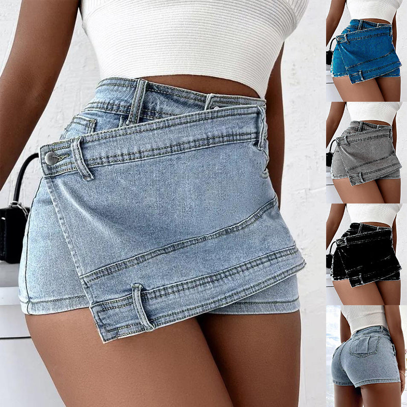 Y2k High-Waisted Denim Skort with Overlap Design